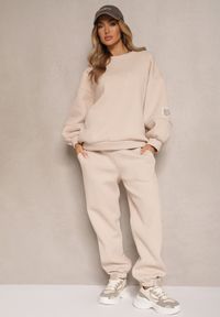 Renee - Beżowy Komplet Dresowy z Polarową Podszewką Bluza i Joggery Ziline. Kolor: beżowy. Materiał: polar, dresówka