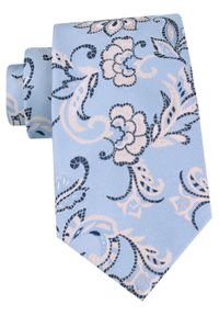 Męski Krawat - Chattier - Błękit z Kwiatowym Wzorem. Kolor: niebieski. Materiał: tkanina. Wzór: kwiaty. Styl: elegancki, klasyczny, wizytowy #1