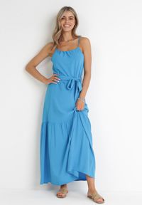 Born2be - Niebieska Rozkloszowana Sukienka Maxi na Ramiączkach Awlia. Kolor: niebieski. Długość rękawa: na ramiączkach. Sezon: lato. Długość: maxi #5