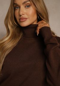 Renee - Brązowy Casualowy Golf z Bawełną i Wełną Reillisa. Okazja: na co dzień. Typ kołnierza: golf. Kolor: brązowy. Materiał: wełna, bawełna. Styl: casual #2