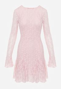 Born2be - Różowa Sukienka Koronkowa z Rozkloszowanymi Rękawami Cinatea. Okazja: na co dzień. Typ kołnierza: kokarda. Kolor: różowy. Materiał: koronka. Typ sukienki: proste. Styl: casual #8