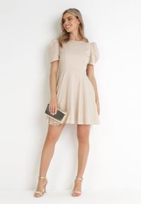Born2be - Beżowa Sukienka z Krótkim Bufiastym Rękawem Akazane. Kolor: beżowy #4