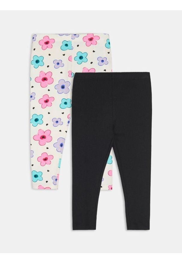 Sinsay - Bawełniane legginsy 2 pack - kremowy. Kolor: kremowy. Materiał: bawełna