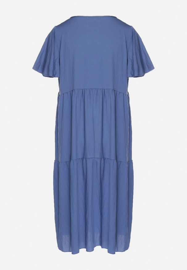 Born2be - Niebieska Wiskozowa Sukienka Rozkloszowana z Dekoltem V Natilenia. Okazja: na co dzień. Kolor: niebieski. Materiał: wiskoza. Styl: klasyczny, elegancki, casual