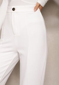Renee - Białe Eleganckie Spodnie High Waist o Szerokim Kroju z Wiskozą i Rozcięciami Yurlea. Okazja: na spotkanie biznesowe, do pracy. Stan: podwyższony. Kolor: biały. Materiał: wiskoza. Styl: elegancki #4