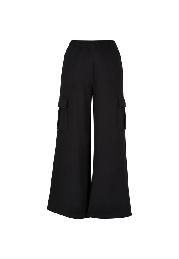 Urban Classics - Spodnie Damskie Frotte Z Wysoką Talią I Szerokimi Nogawkami. Kolor: czarny. Długość: długie