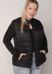 Born2be - Czarna Pikowana Kamizelka Przejściowa ze Stójką Edanwen. Typ kołnierza: kołnierzyk stójkowy. Kolekcja: plus size. Kolor: czarny. Materiał: jeans, nylon. Styl: klasyczny #6