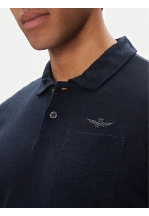 Aeronautica Militare Polo 251PO1855J679 Granatowy Regular Fit. Typ kołnierza: polo. Kolor: niebieski. Materiał: len