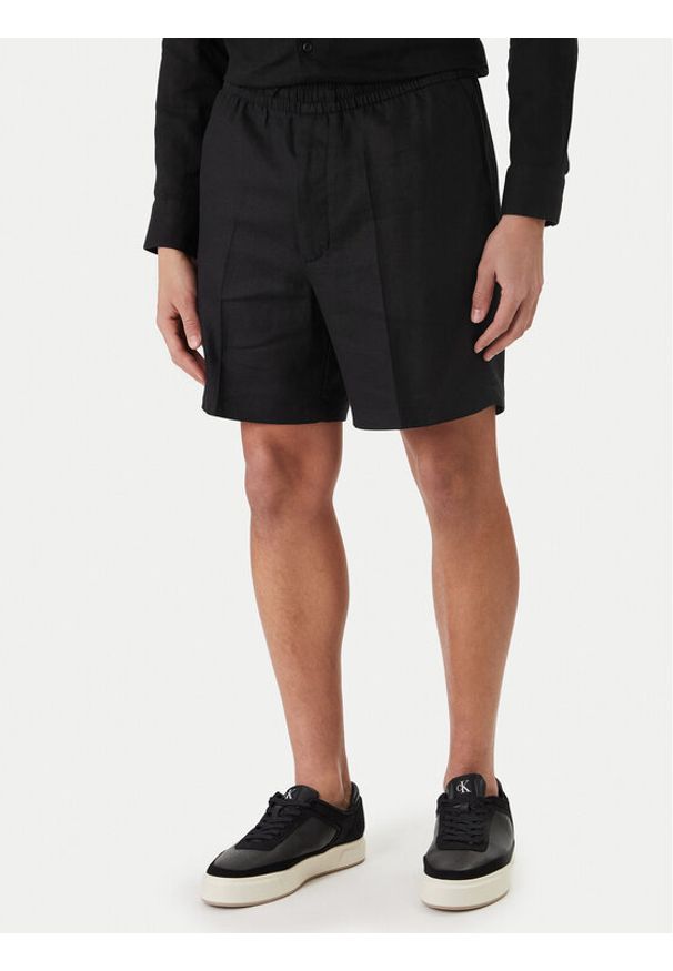 Calvin Klein Szorty materiałowe LV04LF620G Czarny Straight Fit. Kolor: czarny. Materiał: bawełna