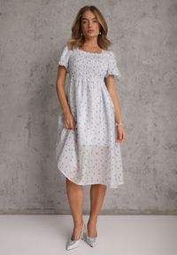 Renee - Niebieska Rozkloszowana Sukienka z Tencelu w Stylu Baby Doll w Kwiatowy Print Harele. Okazja: na co dzień. Kolor: niebieski. Wzór: nadruk, kwiaty. Typ sukienki: rozkloszowane. Materiał: poliester. Długość rękawa: krótki rękaw. Sezon: lato. Styl: casual. Długość: mini #8