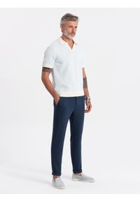 Ombre Clothing - Spodnie męskie dzianinowe z gumką w pasie - granatowe V1 OM-PACP-0121 - XL. Kolor: niebieski. Materiał: dzianina #4