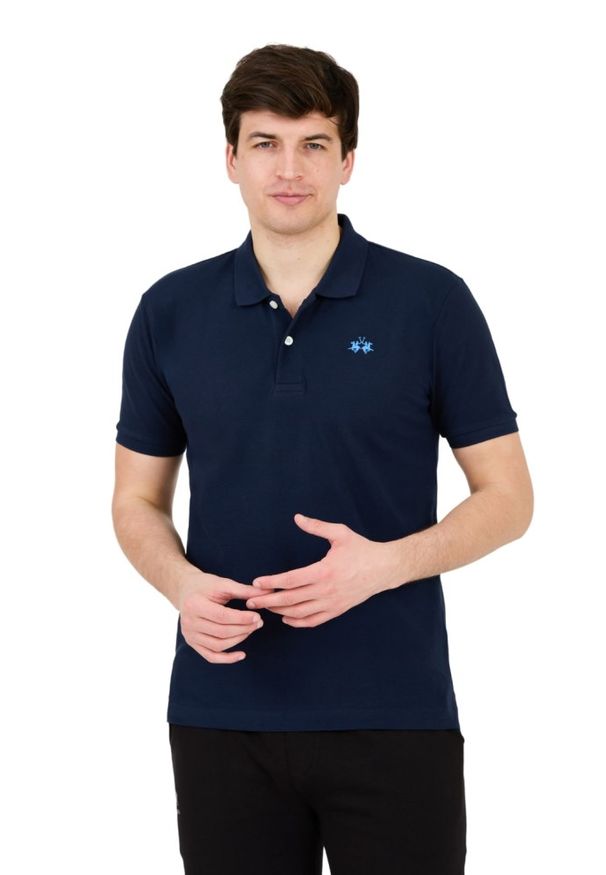 La Martina - LA MARTINA Granatowe męskie polo z małym logo, Rozmiar L. Typ kołnierza: polo. Kolor: niebieski