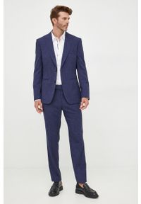 BOSS garnitur wełniany kolor granatowy wzorzysta. Kolor: niebieski. Materiał: wełna #1