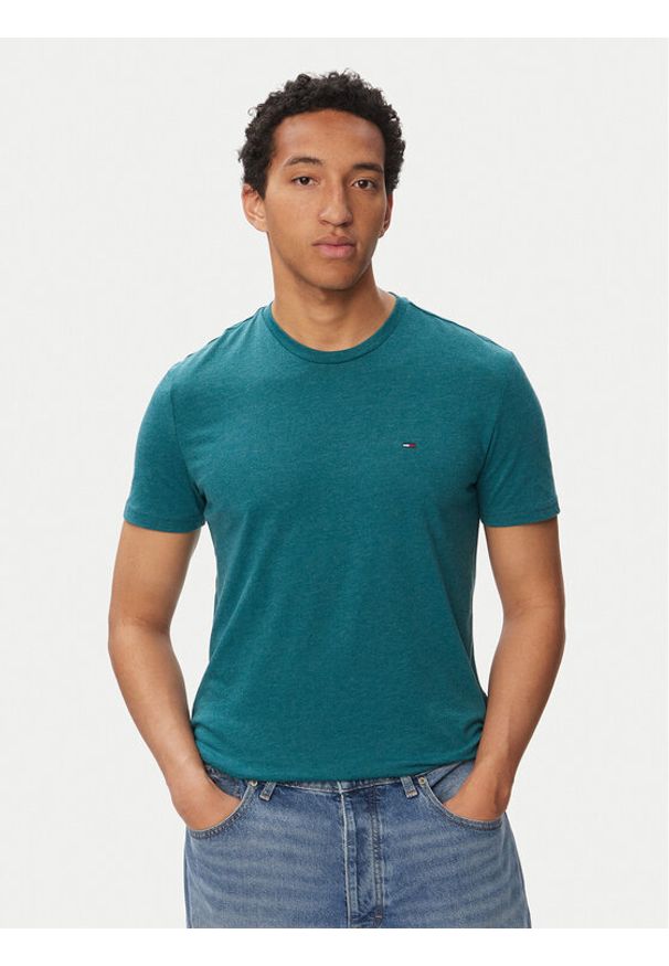 Tommy Jeans T-Shirt Jaspe Htr Tee Ext DM0DM20363 Turkusowy Slim Fit. Kolor: turkusowy. Materiał: syntetyk