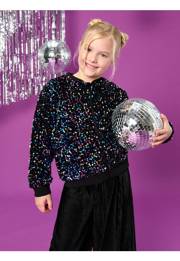 Sinsay - Bluza bomberka z połyskującymi cekinami - czarny. Kolor: czarny