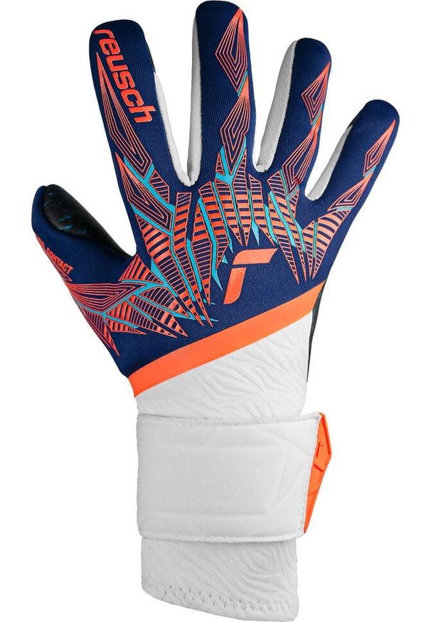 Reusch - Rękawice bramkarskie dziecięce REUSCH Pure Contact Fusion Junior. Kolor: niebieski, pomarańczowy, wielokolorowy