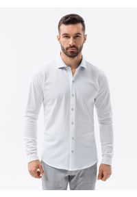 Ombre Clothing - Koszula męska dzianinowa z długim rękawem - biała V1 K540 - XXL. Kolor: biały. Materiał: dzianina. Długość rękawa: długi rękaw. Długość: długie. Wzór: kropki