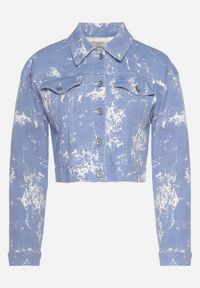 Born2be - Niebieska Kurtka Jeansowa z Efektem Sprania o Krótkim Fasonie Anafia. Kolor: niebieski. Materiał: jeans. Długość: krótkie. Wzór: aplikacja #2