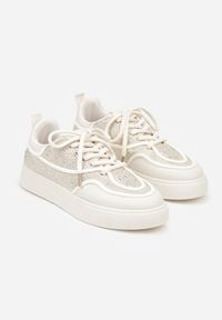 Renee - Beżowe Sneakersy na Platformie Ozdobione Cyrkoniami Kyllyss. Okazja: na randkę, na spacer. Kolor: beżowy. Materiał: jeans. Wzór: aplikacja. Obcas: na platformie. Sport: turystyka piesza #9