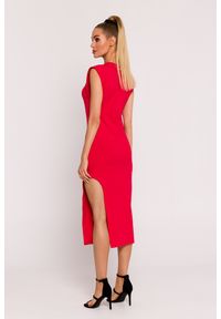MOE - Sukienka bawełniana z rozcięciem na nodze czerwona. Kolor: czerwony. Materiał: bawełna. Sezon: lato
