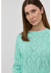 TwinSet - Twinset Sweter z domieszką kaszmiru damski kolor turkusowy lekki. Okazja: na co dzień. Kolor: turkusowy. Materiał: kaszmir. Długość rękawa: długi rękaw. Długość: długie. Styl: casual