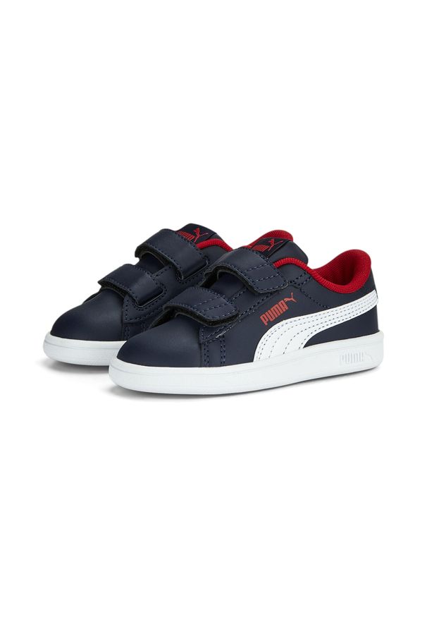 Puma - Niemowlęce skórzane sneakersy Smash 3.0 V PUMA Navy White For All Time Red Blue. Kolor: biały, niebieski, czerwony, wielokolorowy. Materiał: skóra