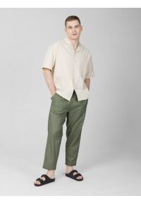 outhorn - Spodnie tkaninowe z lnem męskie - khaki. Kolor: brązowy. Materiał: len, tkanina