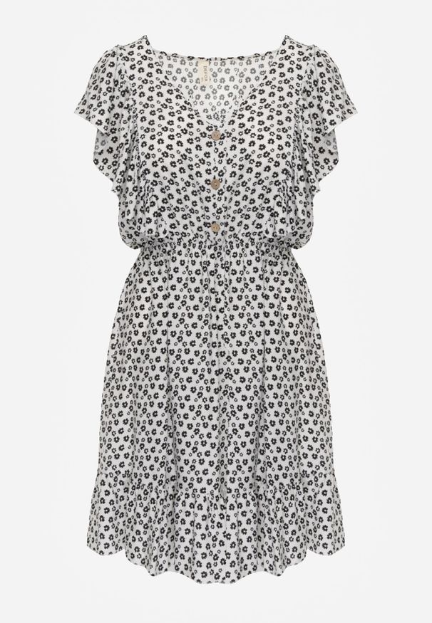 Renee - Biała Bawełniana Sukienka o Rozkloszowanym Kroju z Guzikami w Kwiatowy Wzór Roniva. Okazja: na imprezę, na co dzień. Kolor: biały. Materiał: bawełna. Wzór: kwiaty. Sezon: lato. Typ sukienki: rozkloszowane, proste. Styl: casual