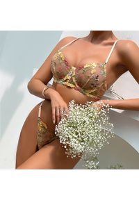 Intica - Komplet bielizny z biustonoszem i stringami na romantyczne wieczory Klarika. Kolor: wielokolorowy. Materiał: materiał, skóra. Wzór: aplikacja #5