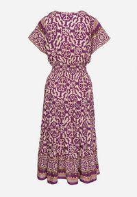 Born2be - Ciemnofioletowa Bawełniana Sukienka z Guzikami i Ornamentnym Wzorem Zisselle. Kolor: fioletowy. Materiał: bawełna #6