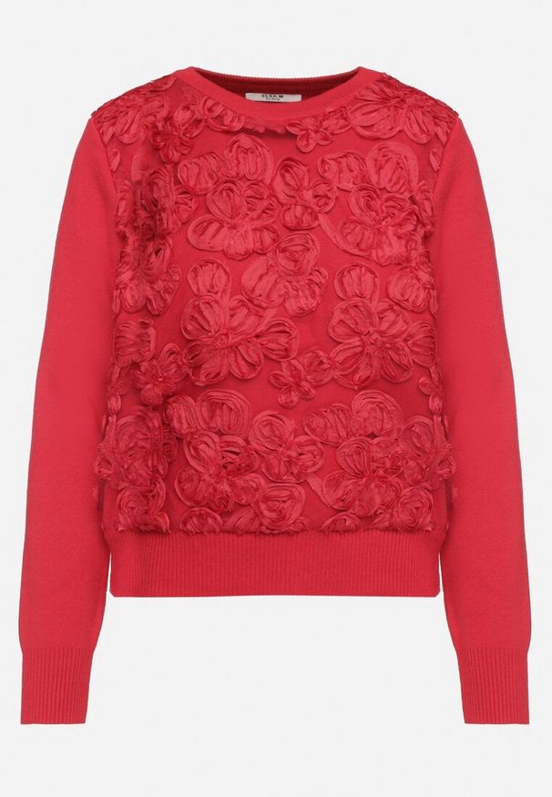 Born2be - Czerwony Sweter z Wiskozą i Siateczkowymi Aplikacjami Hariena. Kolor: czerwony. Materiał: wiskoza. Wzór: aplikacja. Styl: elegancki
