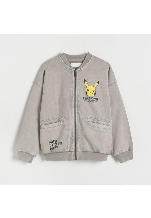 Reserved - Bomber oversize Pokémon - Jasny szary. Kolor: szary. Materiał: bawełna, tkanina