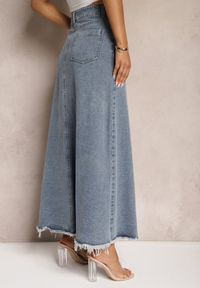 Renee - Niebieska Postrzępiona Spódnica Maxi z Jeansu z Rozcięciem Feedi. Stan: podwyższony. Kolor: niebieski. Materiał: jeans #3