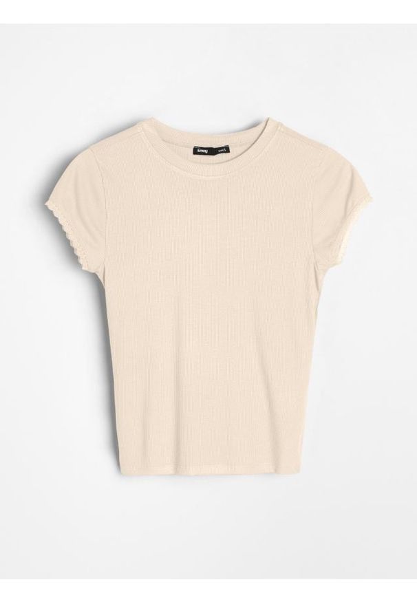 Sinsay - Koszulka z wiskozy - beżowy. Kolor: beżowy. Materiał: wiskoza