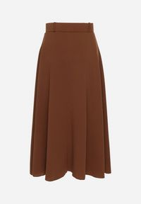 Born2be - Brązowa Gładka Spódnica Maxi z Gumką w Pasie i Klamrą Orirsa. Kolor: brązowy. Wzór: gładki. Styl: elegancki #6
