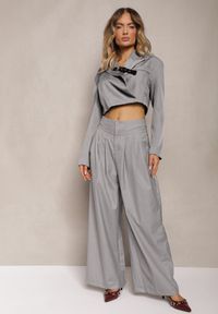 Renee - Szare Eleganckie Spodnie High Waist o Szerokim Kroju z Dodatkiem Wiskozy Irelivia. Okazja: na spotkanie biznesowe, do pracy. Stan: podwyższony. Kolor: szary. Materiał: wiskoza. Styl: elegancki #5