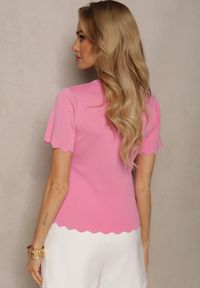Renee - Różowa Dzianinowa Bluzka z Nieregularnymi Krawędziami Datria. Kolor: różowy. Materiał: dzianina #5