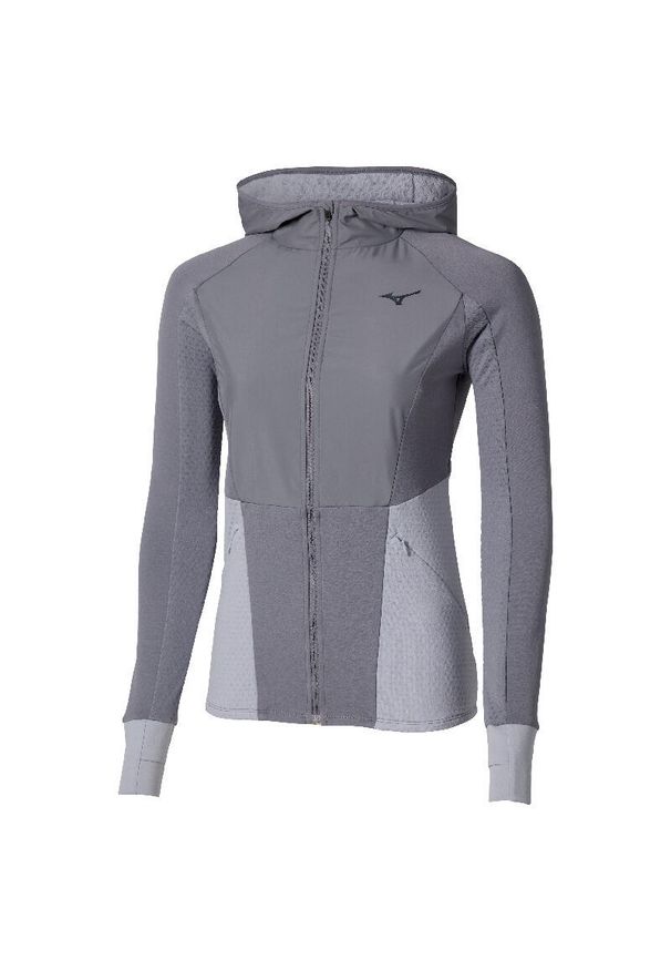Damska bluza dresowa z kapturem Mizuno Active. Typ kołnierza: kaptur. Kolor: szary. Materiał: dresówka. Sport: bieganie