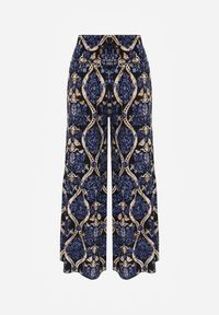 Renee - Czarno-Granatowe Spodnie Szerokie z Wiskozy w Ornamentalny Wzór High Waist Cramelia. Stan: podwyższony. Kolor: czarny. Materiał: wiskoza. Długość: długie #5