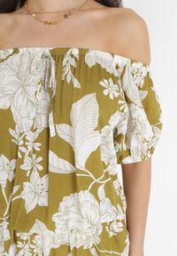 Born2be - Zielony Kombinezon z Wiskozy z Hiszpańskim Dekoltem w Kwiaty Astinn. Kolor: zielony. Materiał: wiskoza. Wzór: kwiaty. Sezon: lato #5