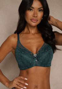 Renee - Ciemnozielony Biustonosz z Koronki z Sercem z Cyrkonii Adrievianna. Kolor: zielony. Materiał: koronka. Wzór: koronka #6