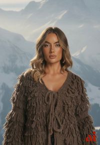 Renee - Jasnobrązowy Kardigan z Wiązaniem i Frędzlami z Domieszką Wełny i Wiskozy Tiseana. Okazja: na co dzień. Typ kołnierza: dekolt w serek. Kolor: brązowy. Materiał: wełna, wiskoza. Styl: casual #1