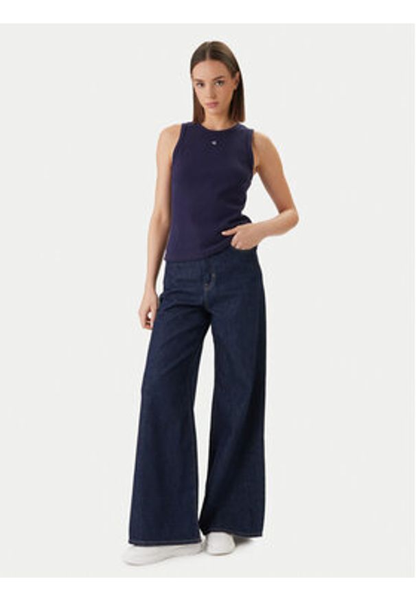 Calvin Klein Jeans Top LV047F232G Fioletowy Slim Fit. Kolor: fioletowy. Materiał: syntetyk