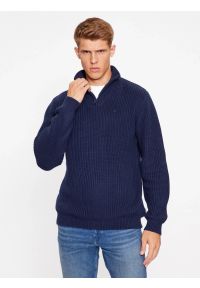 Wrangler - WRANGLER HALF ZIP KNIT MĘSKI SWETER ELEGANCKI CIEPŁY NAVY 112343094. Styl: elegancki