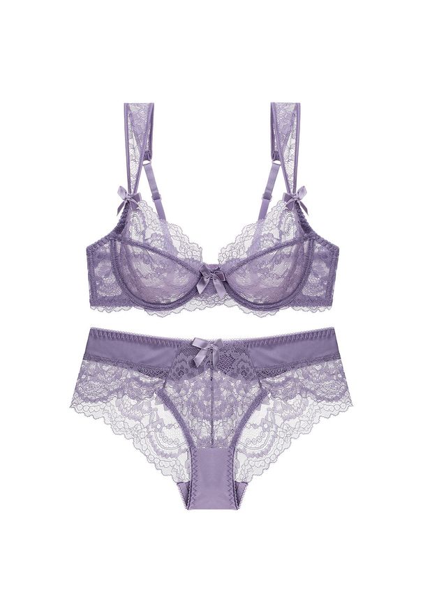 Intica - Komplet koronkowej bielizny ażurowej regulowane ramiączka Maxine. Kolor: fioletowy. Materiał: koronka. Wzór: ażurowy
