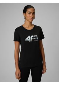 4f - 4F T-shirt regular z nadrukiem damski - czarny XS. Okazja: na co dzień. Kolor: czarny. Materiał: bawełna, dzianina. Wzór: nadruk. Styl: casual #1