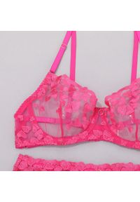 Intica - Zestaw bielizny koronkowej czteroczęściowy z pasem do pończoch Ughetta. Kolor: różowy. Materiał: koronka. Wzór: aplikacja, koronka #6