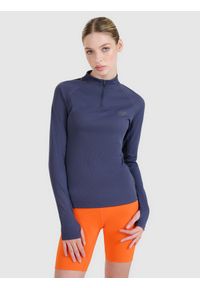 4f - 4F Longsleeve do biegania w terenie szybkoschnący damski - ciemny szary L. Typ kołnierza: kołnierzyk stójkowy. Kolor: szary. Materiał: dzianina, włókno, materiał, syntetyk. Długość rękawa: długi rękaw. Długość: długie. Wzór: ze splotem. Sport: fitness