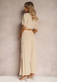 Renee - Jasnobeżowy Komplet z Bawełny w Stylu Utility Koszula i Szerokie Spodnie Veola. Kolor: beżowy. Materiał: bawełna #4