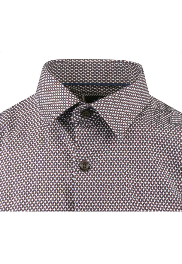 Taliowana Koszula Męska - Victorio - Drobny Wzór, Brązowa. Kolor: beżowy, wielokolorowy, brązowy. Materiał: elastan, bawełna. Styl: elegancki